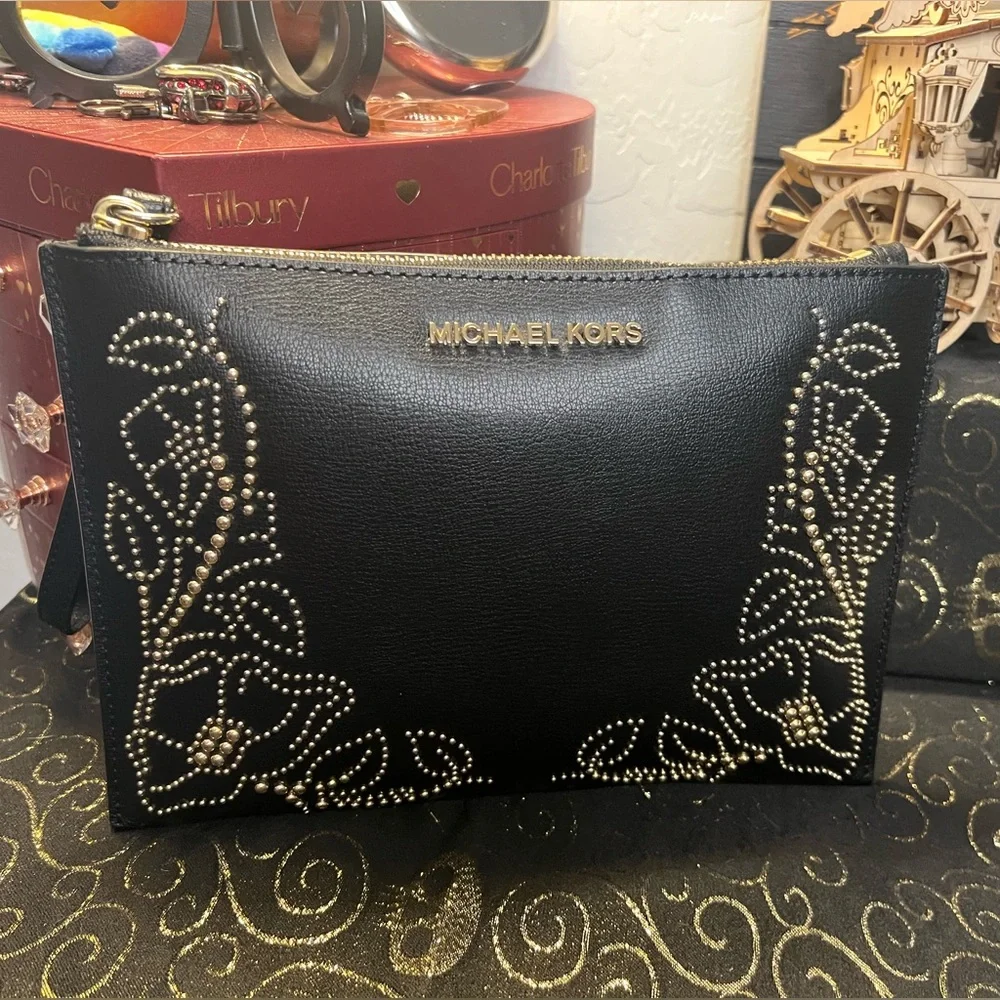 Michael Kors Black Studded XLarge Wristlet Bag